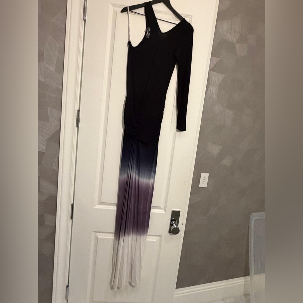 Chic One Shoulder Black and Purple Ombre Dress